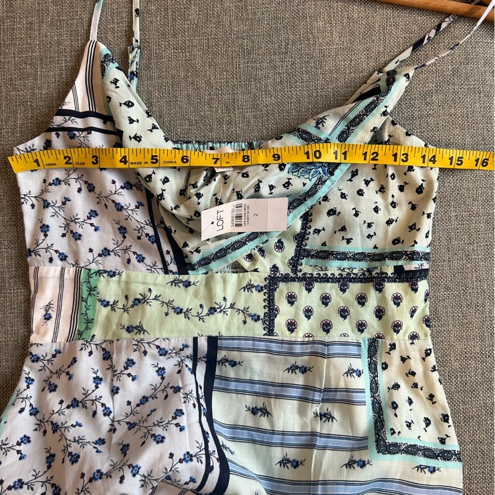 LOFT Blue and Green Patchwork Cami Mini Dress NWT - image 4
